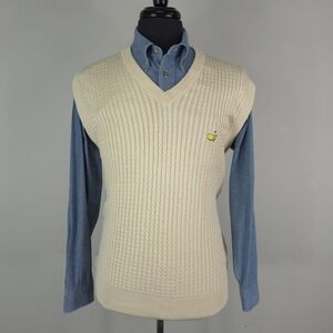 Masters Amen Corner Sweater Vest Mens Large Spun Silk Cable Knit Beige Golf
